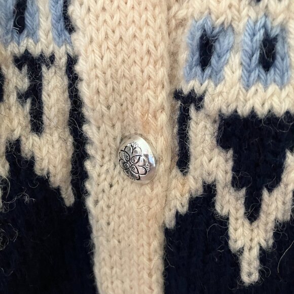 Vintage Viking Wool Scandinavian Sweater Blue and Cream M/L - Picture 3 of 6
